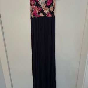 Pinkblush Floral Bodice Maxi Dress in Navy and Pink